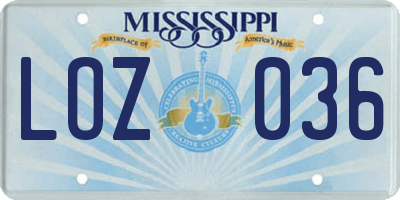 MS license plate LOZ036