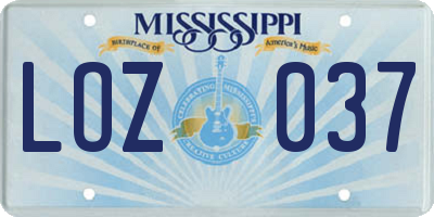 MS license plate LOZ037