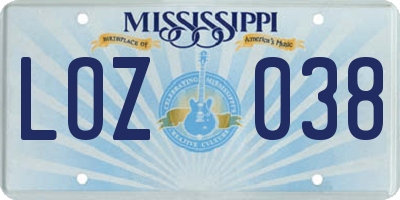 MS license plate LOZ038