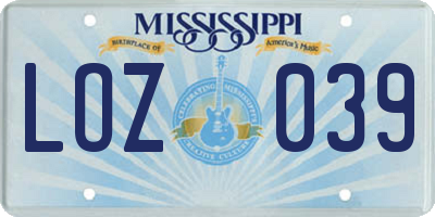 MS license plate LOZ039
