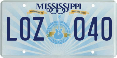 MS license plate LOZ040
