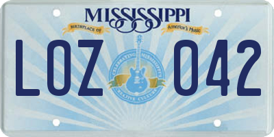 MS license plate LOZ042
