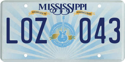 MS license plate LOZ043