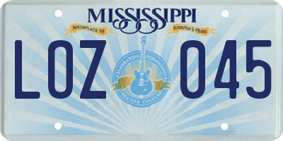 MS license plate LOZ045