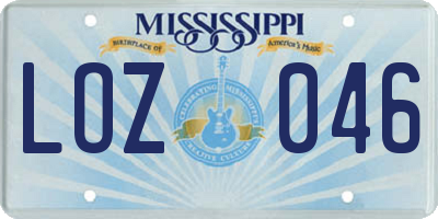 MS license plate LOZ046