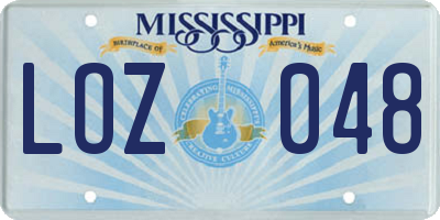 MS license plate LOZ048