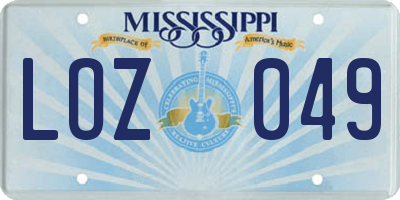 MS license plate LOZ049