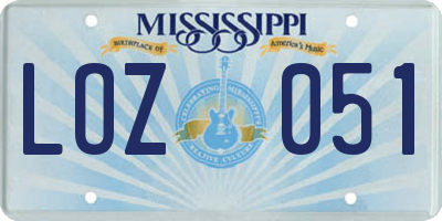 MS license plate LOZ051