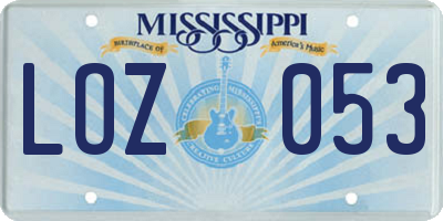 MS license plate LOZ053