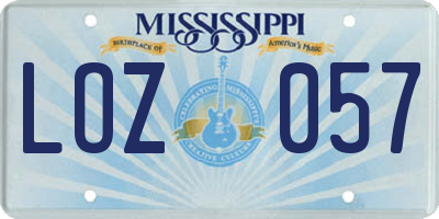 MS license plate LOZ057