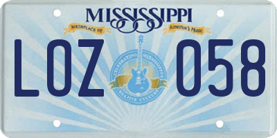 MS license plate LOZ058