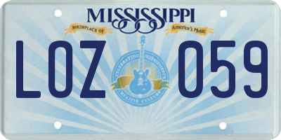MS license plate LOZ059