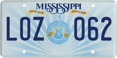 MS license plate LOZ062