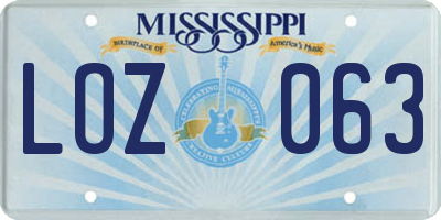 MS license plate LOZ063