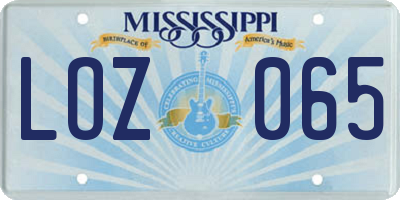 MS license plate LOZ065