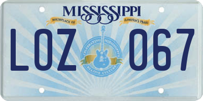 MS license plate LOZ067