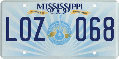 MS license plate LOZ068