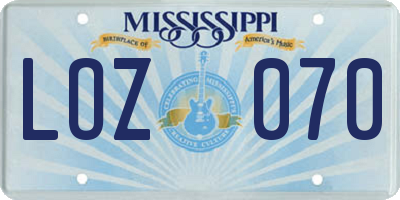 MS license plate LOZ070