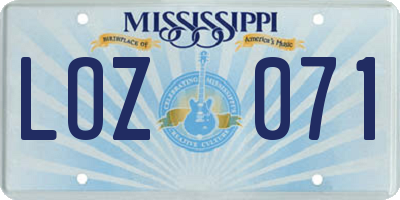 MS license plate LOZ071