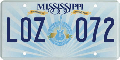 MS license plate LOZ072