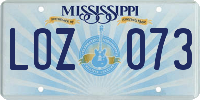 MS license plate LOZ073