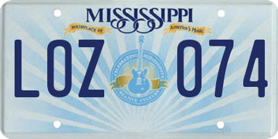 MS license plate LOZ074