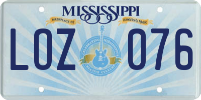 MS license plate LOZ076