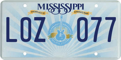MS license plate LOZ077