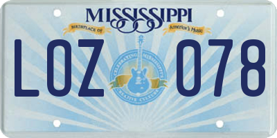 MS license plate LOZ078
