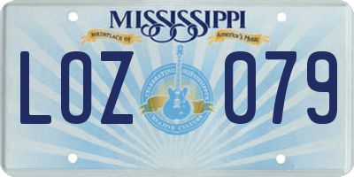 MS license plate LOZ079