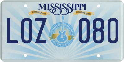 MS license plate LOZ080