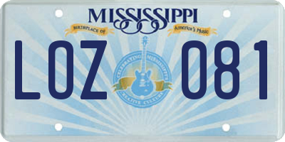 MS license plate LOZ081