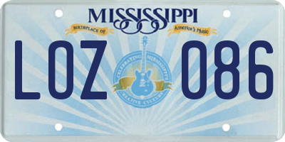 MS license plate LOZ086