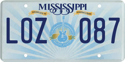 MS license plate LOZ087