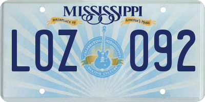 MS license plate LOZ092