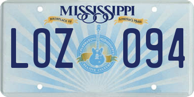 MS license plate LOZ094