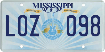 MS license plate LOZ098