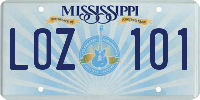 MS license plate LOZ101