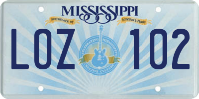 MS license plate LOZ102