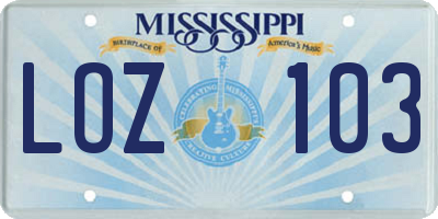 MS license plate LOZ103