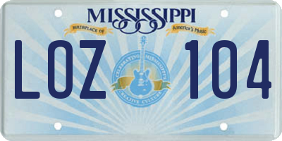 MS license plate LOZ104