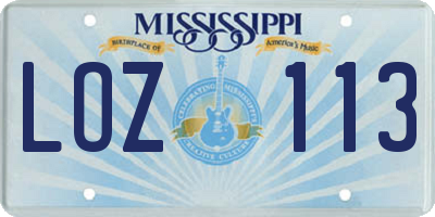MS license plate LOZ113