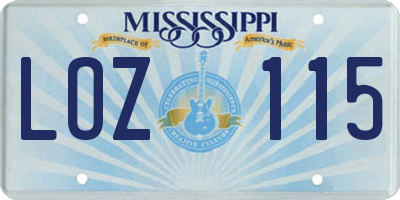 MS license plate LOZ115