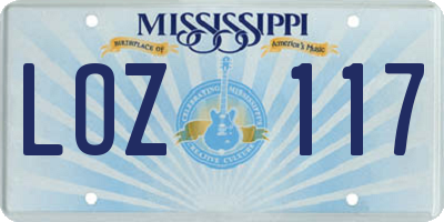 MS license plate LOZ117