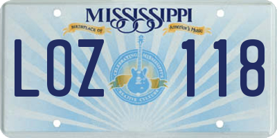 MS license plate LOZ118