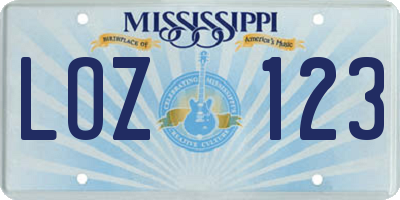 MS license plate LOZ123