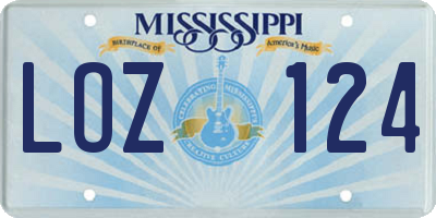 MS license plate LOZ124