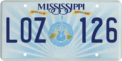 MS license plate LOZ126