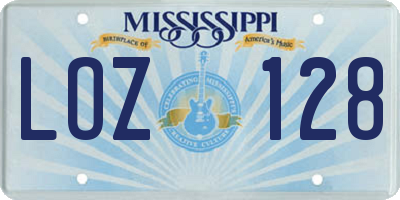 MS license plate LOZ128