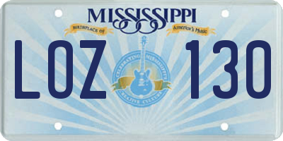 MS license plate LOZ130